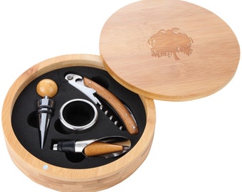 Weeping Willow Wooden Accessories Company Wine Tool Set - Portable Wine Accessory Kit With Laser Engraved Design - Wine Gift Set