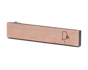 Rhode Island Tie Clip, Wood, Gift For Him, Wedding Gifts, Groomsman Gifts, and Personalized