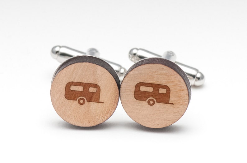 Camper Wood Cufflinks Gift For Him Wedding Gifts and Personalized Groomsman Gifts