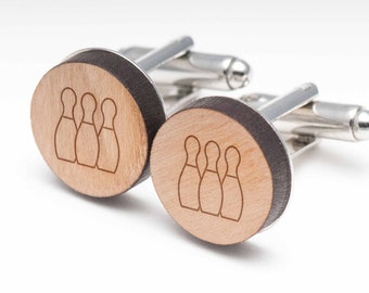 Bowling Pins Wood Cufflinks Gift For Him, Wedding Gifts, Groomsman Gifts, and Personalized