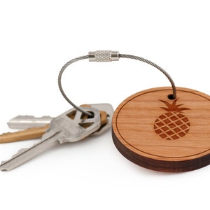 Pineapple Keychain, Wood Keychain, Custom Keychain, Gift For Him or Her, Wedding Gifts, Groomsman Gifts, and Personalized