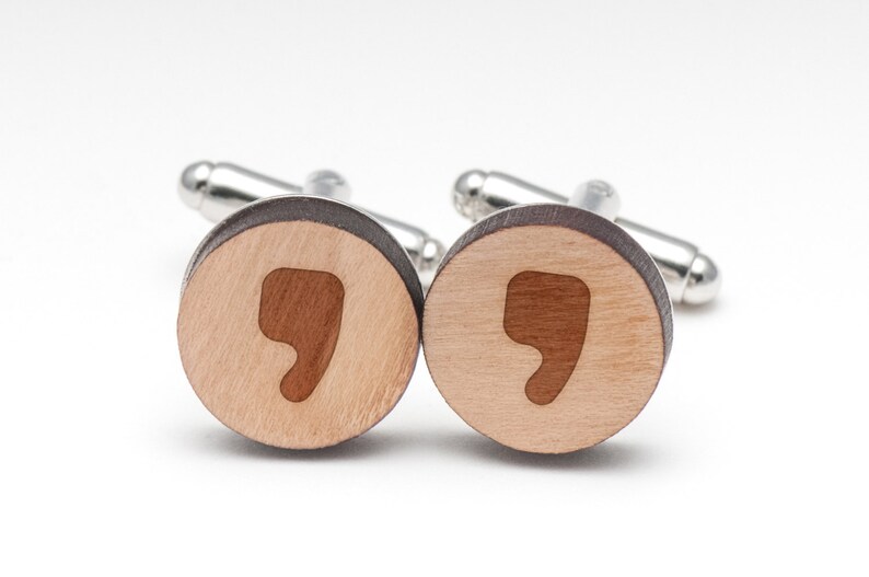 Comma Wood Cufflinks Gift For Him, Wedding Gifts, Groomsman Gifts, and Personalized image 2