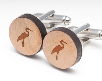 Heron Wood Cufflinks Gift For Him, Wedding Gifts, Groomsman Gifts, and Personalized