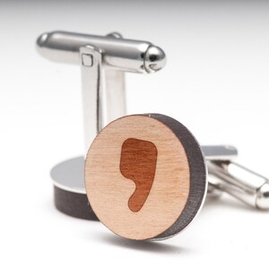 Comma Wood Cufflinks Gift For Him, Wedding Gifts, Groomsman Gifts, and Personalized image 3