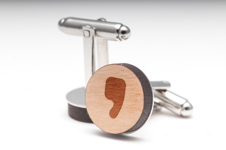 Comma Wood Cufflinks Gift For Him, Wedding Gifts, Groomsman Gifts, and Personalized image 3