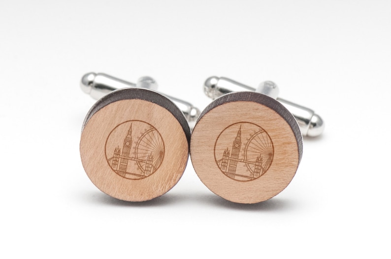 Groomsman Gifts and Personalized Wedding Gifts London Skyline Wood Cufflinks Gift For Him