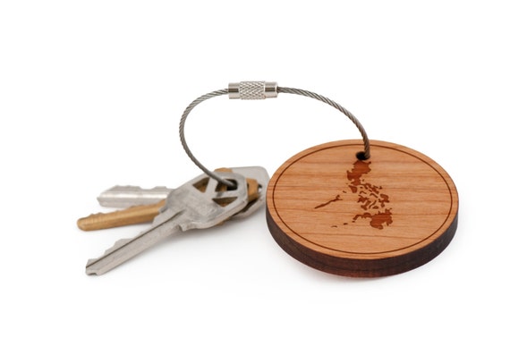 Philippines Keychain Wood Keychain Custom Keychain Gift for Him