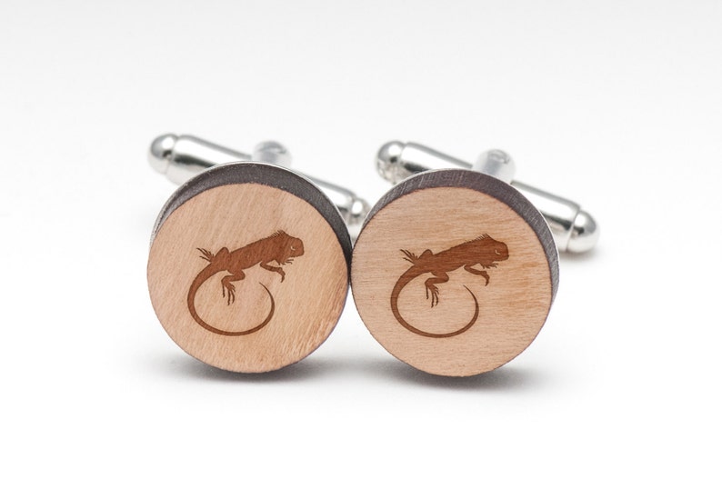 Groomsman Gifts Wedding Gifts and Personalized Iguana Wood Cufflinks Gift For Him