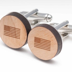 Usa Flag Wood Cufflinks Gift For Him, Wedding Gifts, Groomsman Gifts, and Personalized