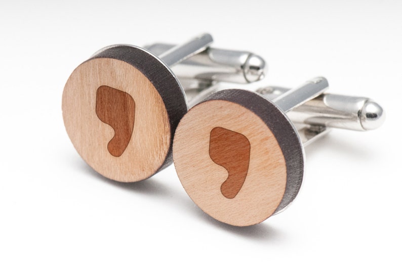 Comma Wood Cufflinks Gift For Him, Wedding Gifts, Groomsman Gifts, and Personalized image 1