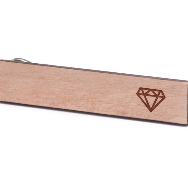 Diamond Tie Clip, Wood, Gift For Him, Wedding Gifts, Groomsman Gifts, and Personalized