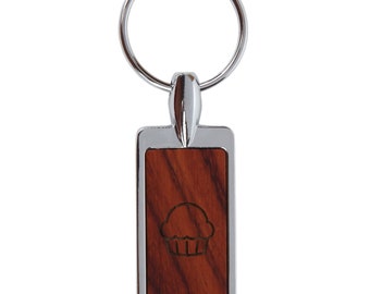 Muffin Rosewood Keychain With Laser Engraved Design - Wood Keychain For Men And Women - Engraved Keyring Gift
