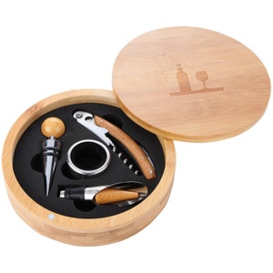 Wine Wooden Accessories Company Wine Tool Set Portable Wine Accessory Kit With Laser Engraved Design Wine Gift Set Standard Design