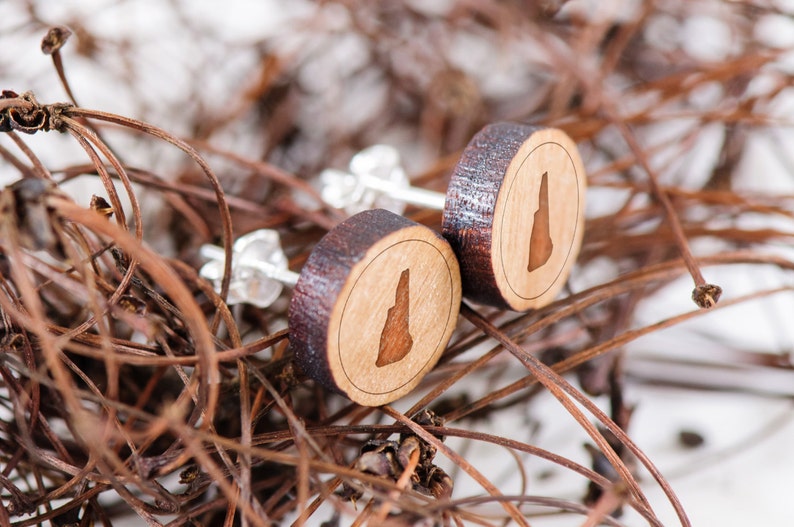 Gift For Him or Her Wooden Earring New Hampshire Stud Earring Groomsman Gifts Bridesmaid Gifts Wedding Gifts and Personalized