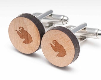 Sloth Wood Cufflinks Gift For Him, Wedding Gifts, Groomsman Gifts, and Personalized