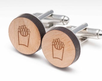 French Fries Wood Cufflinks Gift For Him, Wedding Gifts, Groomsman Gifts, and Personalized