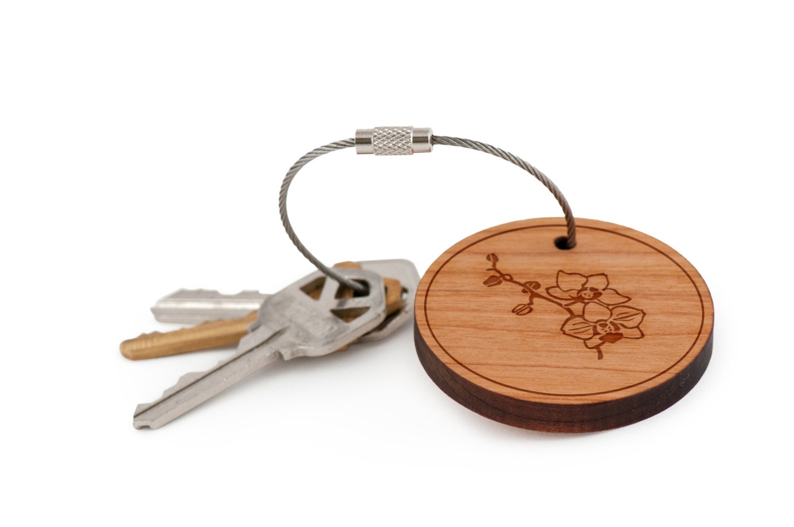 Orchid Keychain Wood Keychain Custom Keychain Gift for Him Etsy