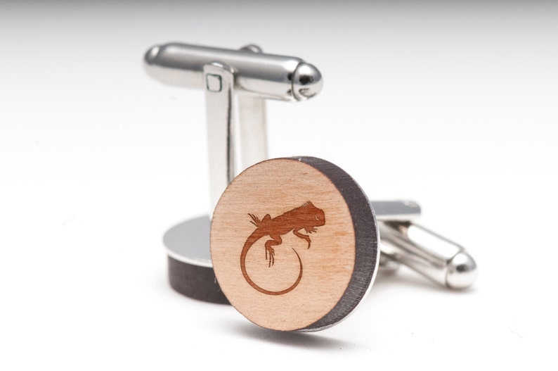 Groomsman Gifts Wedding Gifts and Personalized Iguana Wood Cufflinks Gift For Him