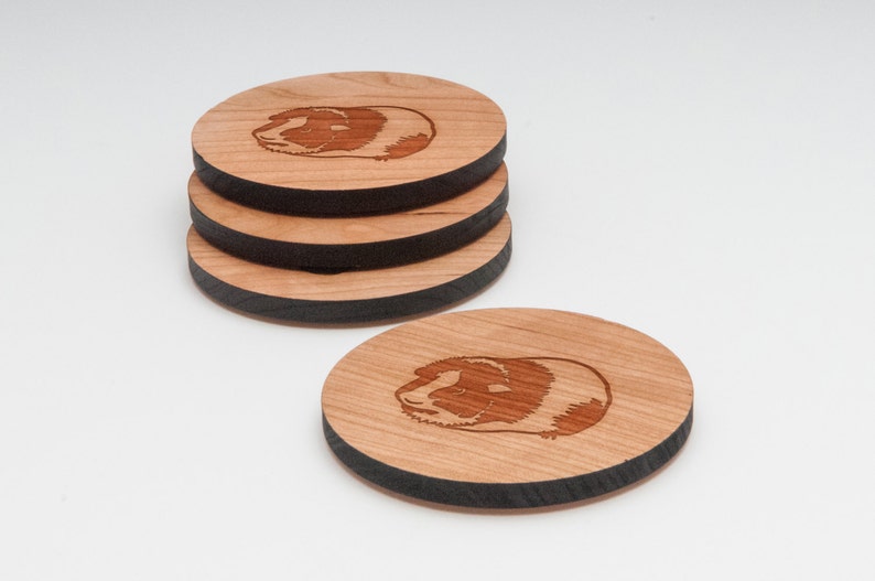 Guinea Pig Wooden Coasters Set of 4, Gifts For Him, Wedding Gifts, Groomsman Gifts, and Personalized image 2