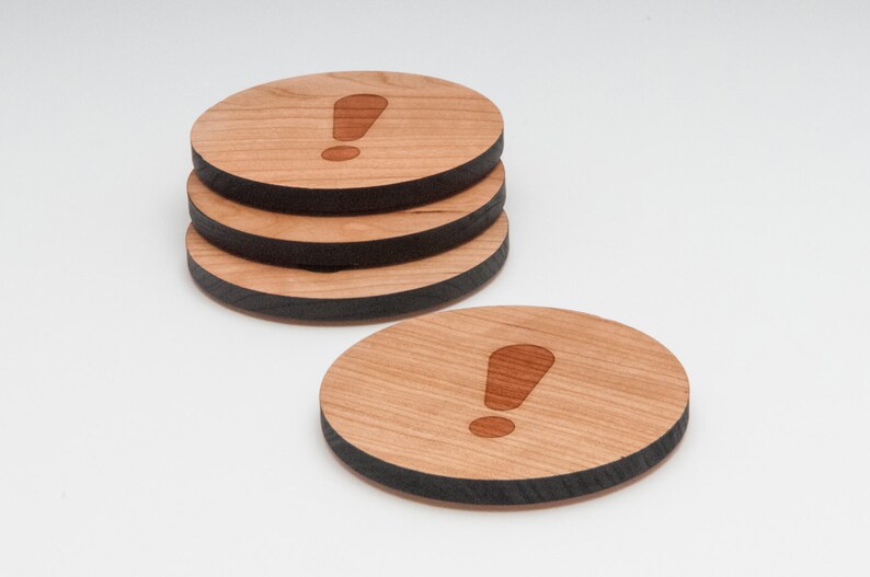 Exclamation Point Wooden Coasters Set of 4, Gifts For Him, Wedding Gifts, Groomsman Gifts, and Personalized image 2