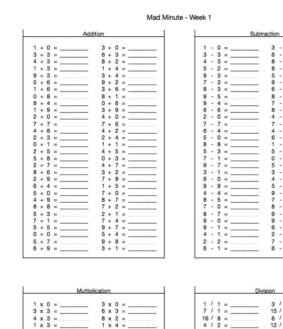 Items similar to Mad Minute (fast practice math worksheets for school