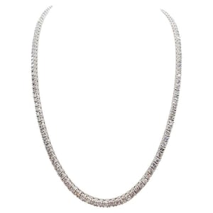 14.45 Carat Round Brilliant Cut Natural Diamond Tennis Necklace 14 Karat White Gold 18&#39;&#39;
