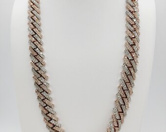 29.15 Carats Diamonds Cuban Two-Tone Necklace Chain 14 Karats Gold 16''