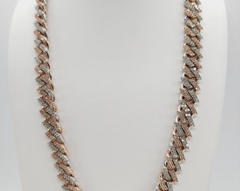 18.26 Carats Diamonds Cuban Two-Tone Necklace Chain 14 Karats Gold 18''