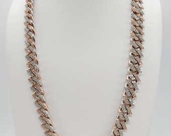 18.26 Carats Diamonds Cuban Two-Tone Necklace Chain 14 Karats Gold 18''