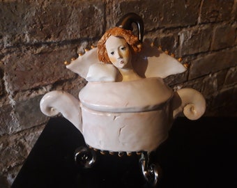 Handmade Ceramic Jewelry Box - Unique Sculptural Trinket Container - Regencycore Pottery Art Sculpture with Lid