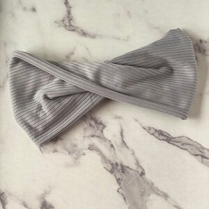 Ribbed Gray Wide Twist Headband, Stretchy Headband, Grey Wide Twisted Headband