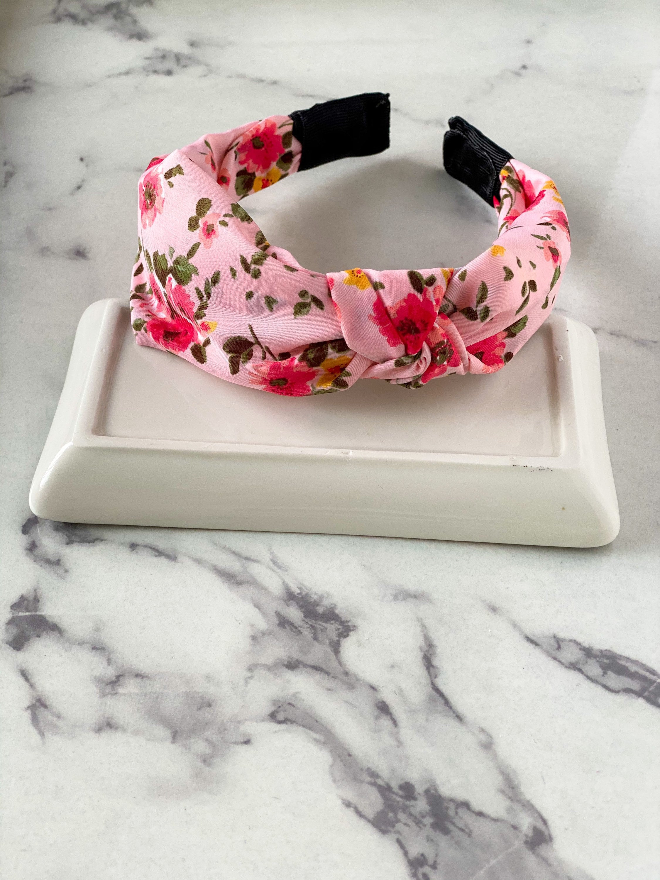 NEW Floral Pink Knot Headband Twine and Love | Hand Beaded Floral Top Knot Headband  main image 4