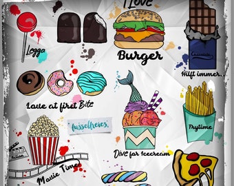 Plotter file Fast Food & Sweets DXF SVG Donut Ice Cream Burger Fries Popcorn Pizza Lolli Marshmallow Foam Kiss Chocolate Lint-free