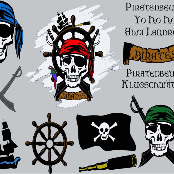 Plotterdatei Serie Pirate Style Fusselfreies Pirat Piraten Steuerrad Säbel Flagge Banner Schiff