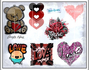 Valentine's Love Vol6 - plotter bestand DXF SVG - Valentijnsdag, liefde, emoji, teddybeer, hart, roos pluisvrij