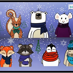 Petite bande de neige - DXF SVG Plotter File Écureuil, Ours polaire, Pingouin, Renard, Raton laveur, Lapin et Souris Sans peluches