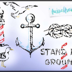 DXF SVG cut file Dotted: Maritim - Anchor, Lighthouse, Seagulls, Sailor knot by Fusselfreies
