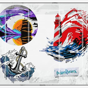 Maritim Vol9 plotter file DXF SVG ancora, veliero, faro, onde prive di lanugine