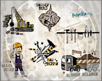 SVG DXF cut file At The Building Site Vol2 - Crane, Tools, Construction worker, dump truck, crawler crane, tool belt, tools by Fusselfreies
