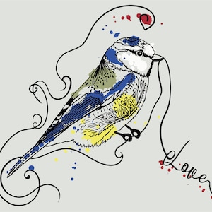 Fichier traceur BLAUMEISE Style aquarelle Fichier traceur Fichier traceur Bird Plotter fichier Aquarelle Fichier traceur Lint-free