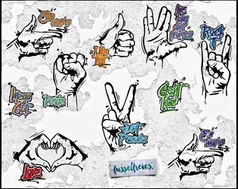 SVG DXF cut file Signs Of The Times - Hand signs Peace, Pride, Black Lives Matter, Thumbs up, Trekkie, Vulcan, Heart, Horns  by Fusselfreies