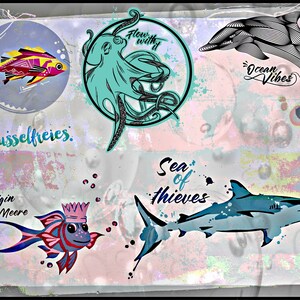 Under The Sea Vol8 DXF SVG Plotterdatei - Delphin, Hai, Octopus, Fische von Fusselfreies