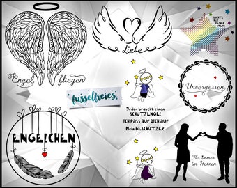 SVG DXF cut file Heavenly, - Angel, Guardian Angel, Wings, Stars, Couple, Heart, Feathers, Love