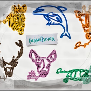 One Line Animals Vol2 - Plotterdatei DXF SVG - Giraffe, Seepferdchen, Reh, Hirsch, Delphin, Zebra (Adventskalender 2020) von Fusselfreies
