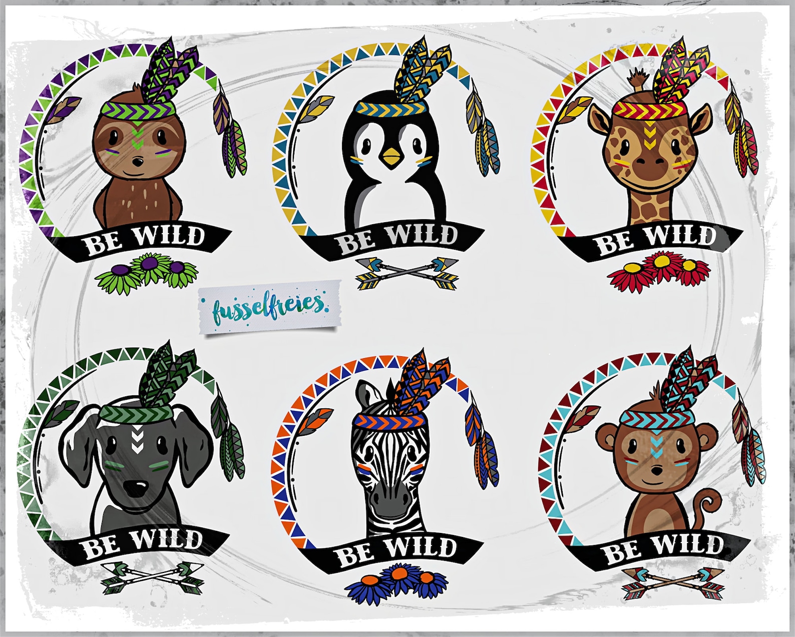 Download DXF SVG cut file Boho Wildlings Vol2 Penguin Dog Monkey | Etsy