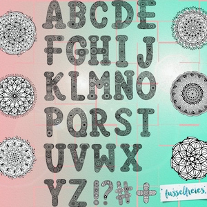 Plotterdatei Kombi-Serie Fussel Alphabet Mandala Style ABC & Fussel 123 Mandala Girl Bild 1