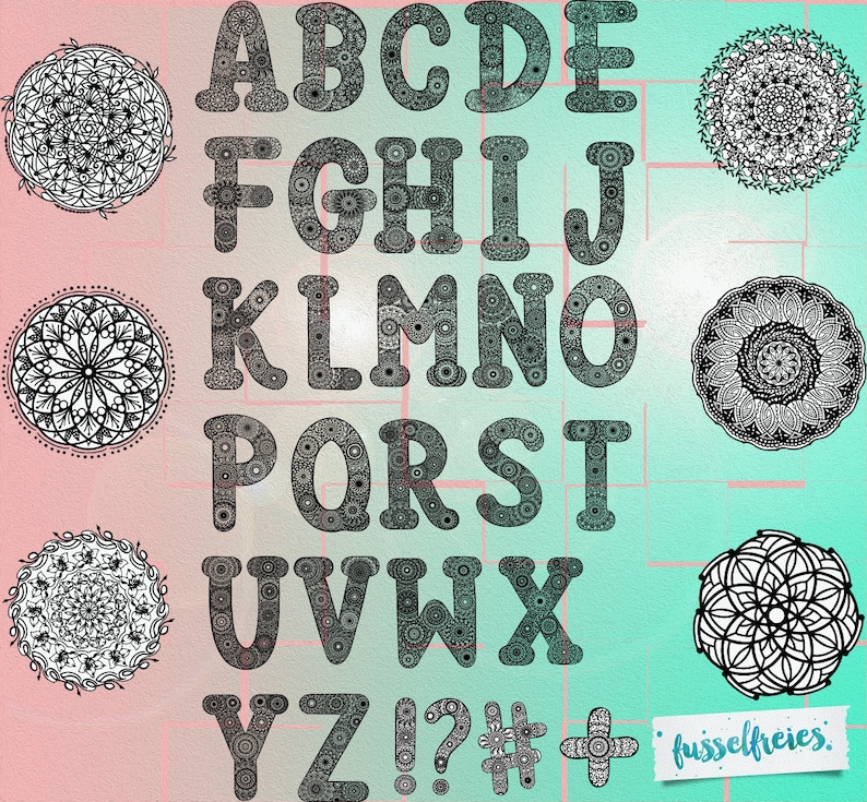 Plotterdatei Kombi-Serie Fussel Alphabet Mandala Style ABC & Fussel 123 Mandala Girl Bild 1