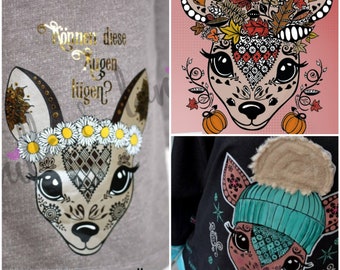 DXF SVG cut file series Boho Deer Fusselfreies Forest Nature Crown Daisy Flower Wild Animal Wildlife
