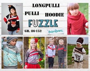 eBook Kids Hoodie Sweater Long Sweater FUZZLE Pattern Unisex Size 86 - 152 for self-printing (A4 and A0 format) without NZ lint-free