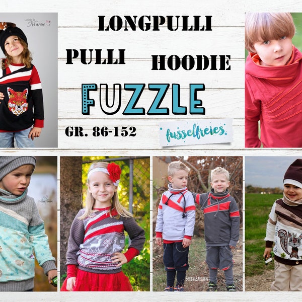 eBook Kids Hoodie Sweater Long Sweater FUZZLE Pattern Unisex Size 86 - 152 for self-printing (A4 and A0 format) without NZ lint-free